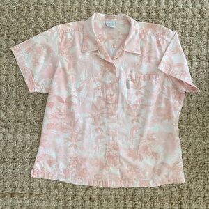Columbia River Resort Pink Hawaiian Shirt XL Tropical with Etched Ivory Buttons